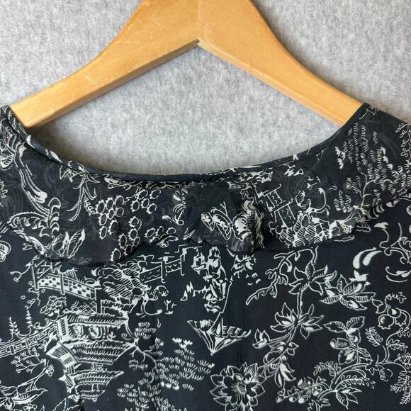 Allison Taylor Silk Blouse Women’s Petite Large Black Ruffle Whimsy Fairy Boho - Picture 13 of 14